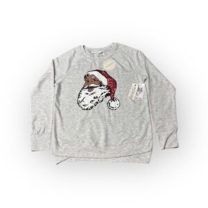 Workshop Santa Sequin Holiday Sweatshirt Gray Christmas Top XS